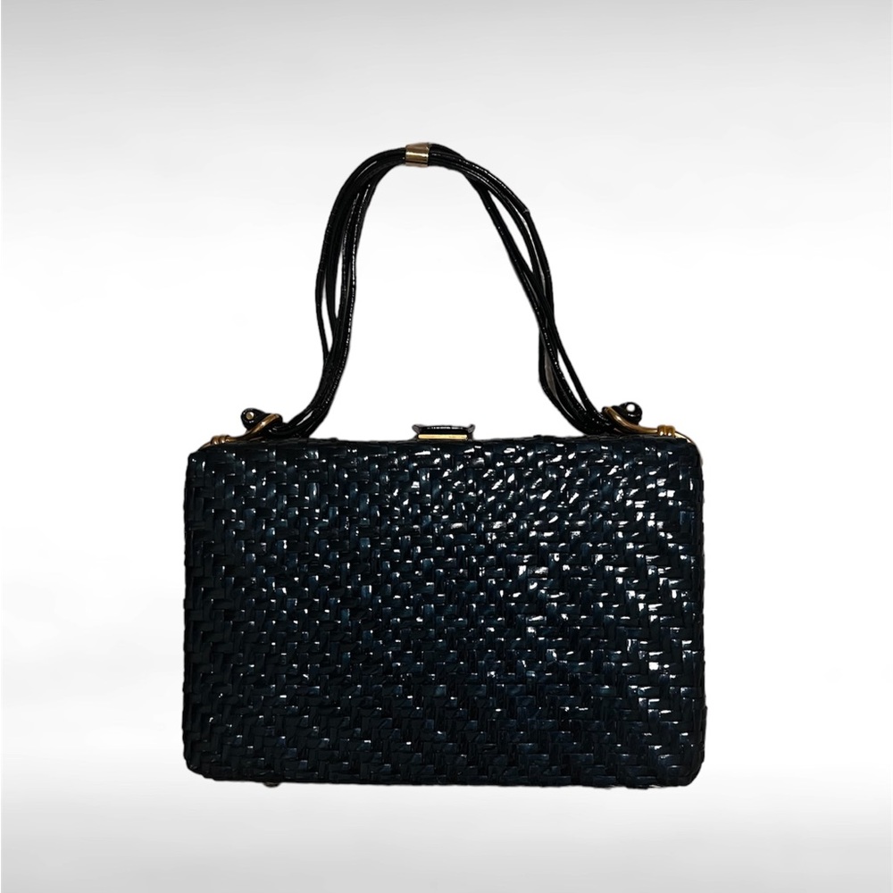 RODO ITALY BLACK HARD WICKER HANDBAG